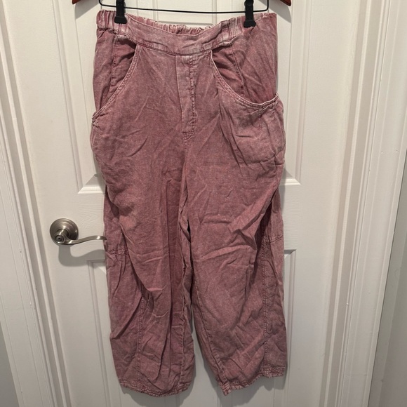 Free People Pants - Free People Rose Mauve Distressed Casual Linen Pants Size M